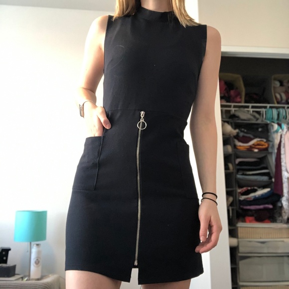Navy Mock Neck Zipper Dress - Picture 1 of 2